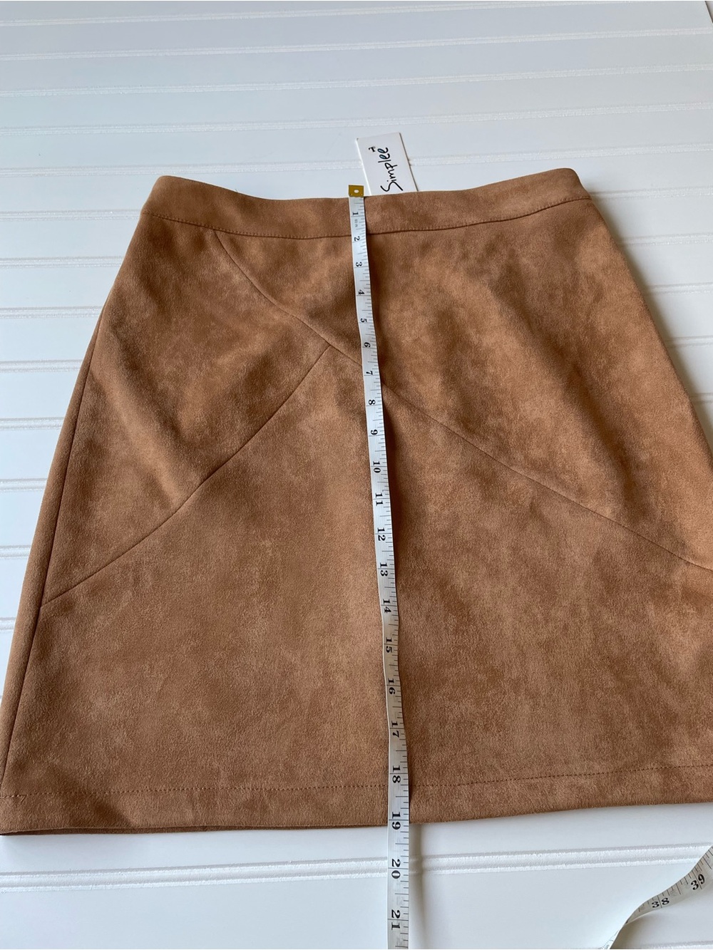 NEW Camel Tan Faux Suede A-Line Skirt SzL Western Country Office School Academia - Picture 8 of 13